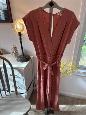 Monteau Dusty Rose V-Neck Tie-Waist Jumpsuit